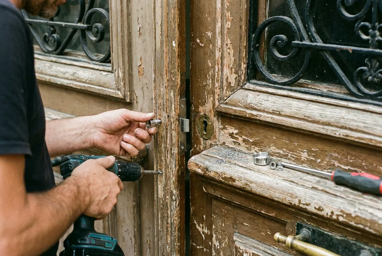 Porte d'entrée d'immeuble ancien à Saint-Mandé équipée d'une serrure de sécurité