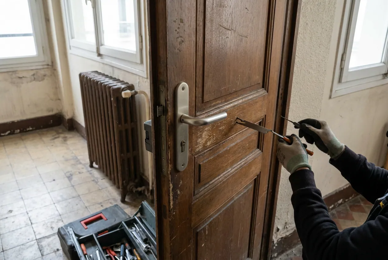 Porte d'appartement claquée dans un immeuble de Saint-Mandé, poignée sans clé